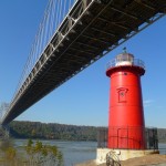 The little red lighthouse below the great gray bridge on a fall day, 2011