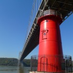 The little red lighthouse below the great gray bridge on a fall day, 2011