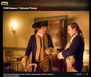 General George Washington (l., played by Ian Kahn) w/Ben Tallmadge (played by Seth Numrich), another true historical figure. 