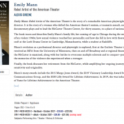 Alexis Greene's New Biography EMILY MANN: REBEL ARTIST OF THE AMERICAN  THEATER